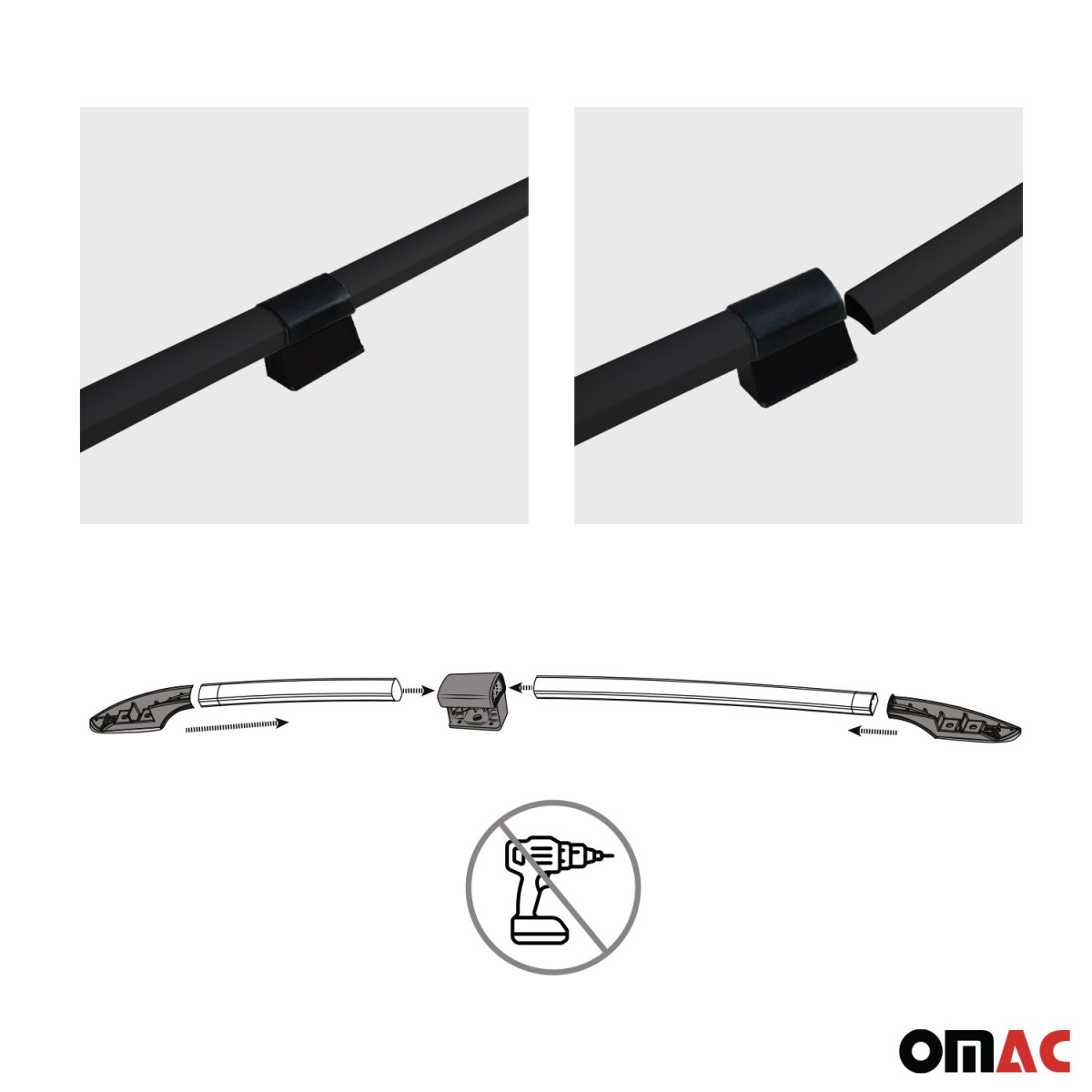Ford Transit Connect Roof Rails - Omac - Solid (Divided) Alu - Black - 2014-2023